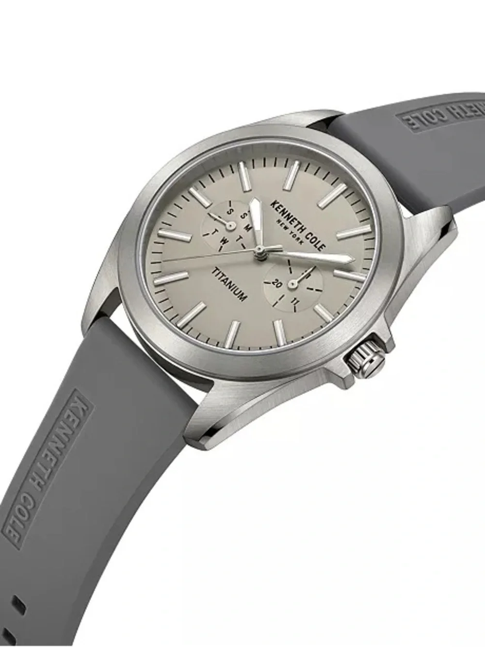 Kenneth Cole Men's Titanium Multi-Function Gray Silicone Strap Watch 42mm